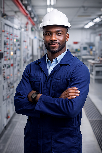 Smiling engineer in facility — Adaptive Technology & Engineering Services Limited (About page)